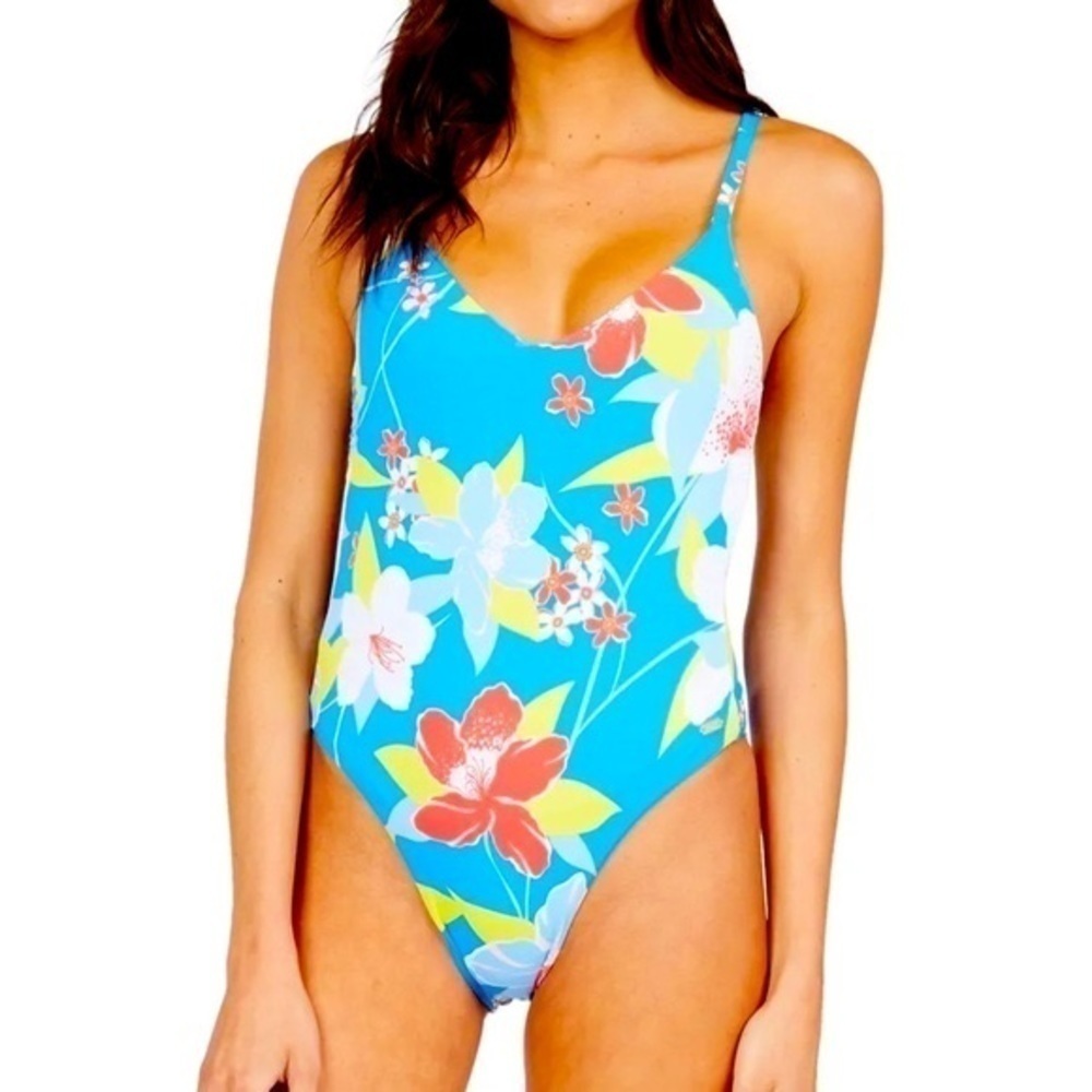 ROXY Women's Blue Floral She Just Shines One Piece Swimsuit